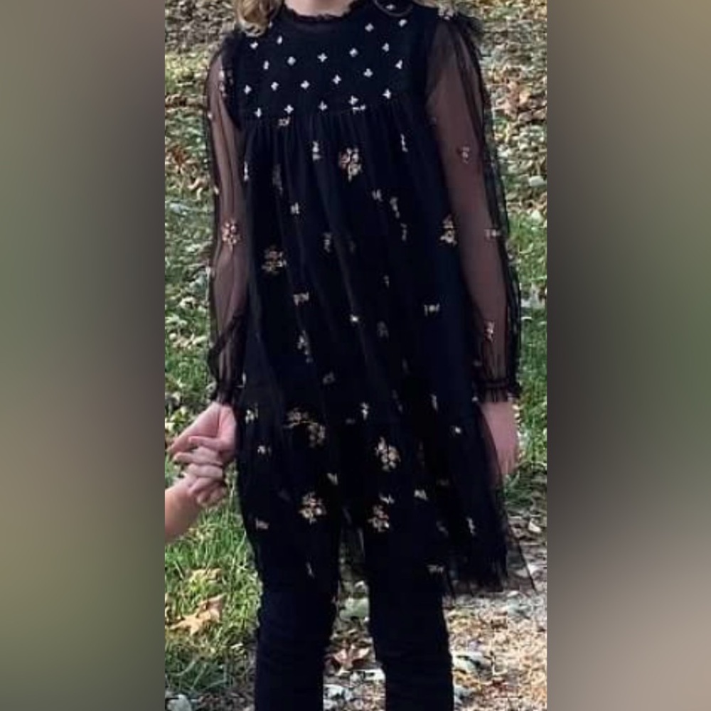 Zara Kids. Elegant Black Floral Kids Dress. Perfect for Christmas Eve Service!